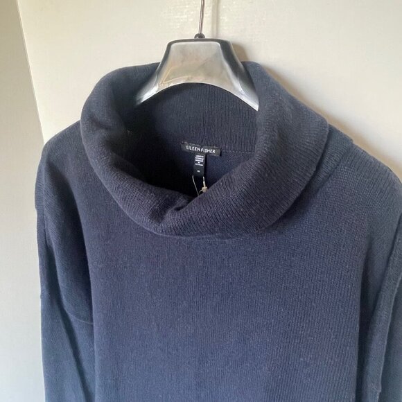Eileen Fisher Turtleneck Sweater 3X Plus Blue Cotton Cashmere Relaxed Fit Luxe - Picture 4 of 6